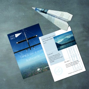 Création d'un partenariat fictif entre La Poste & Solar Impulse afin de redistribuer le courrier écologiquement.